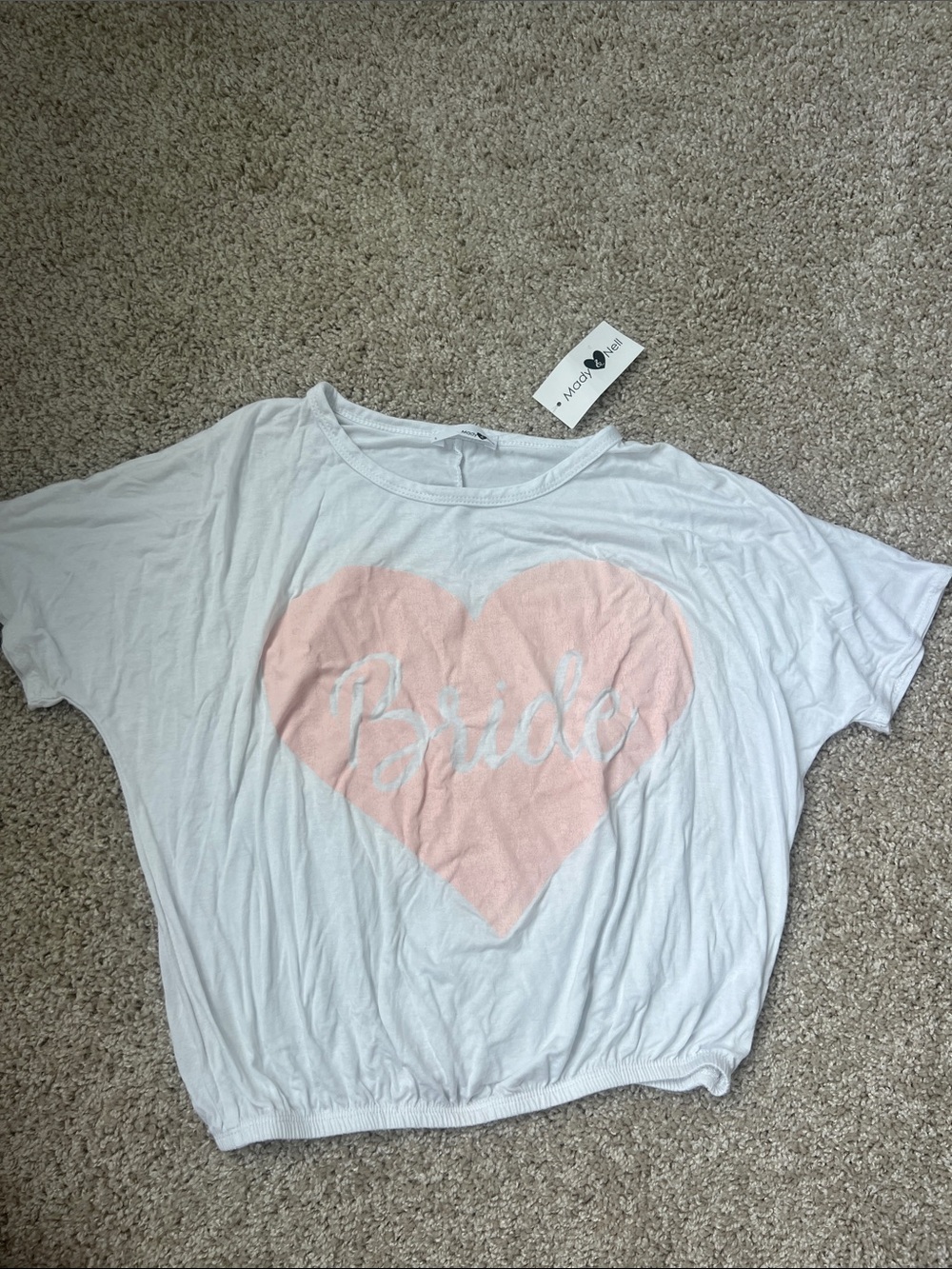 White Short Sleeve 'Bride' Heart Graphic Tee - Soft Pink Heart
